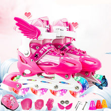 Load image into Gallery viewer, Children's new inline skates set, safe and comfortable adjustable size skates, boys and girls beginners full flash skates