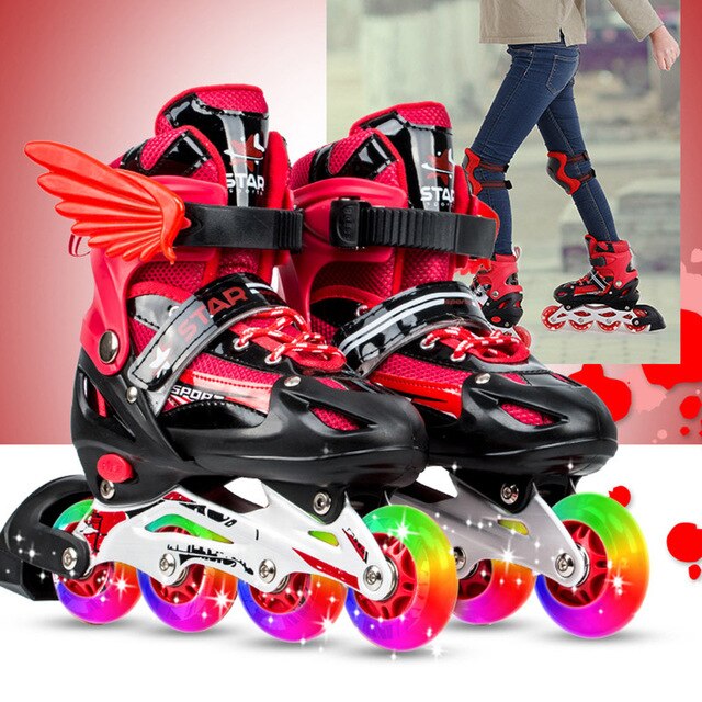 Children's new inline skates set, safe and comfortable adjustable size skates, boys and girls beginners full flash skates