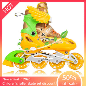 Children's new inline skates set, safe and comfortable adjustable size skates, boys and girls beginners full flash skates